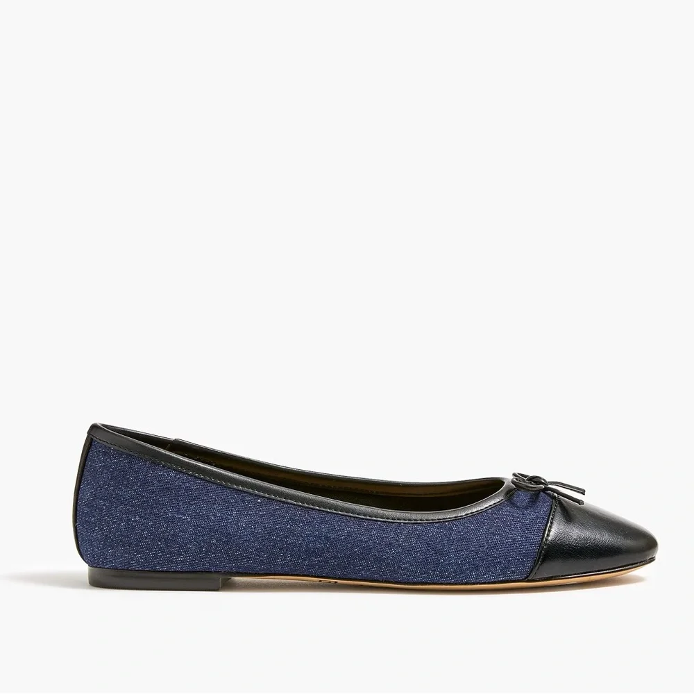 NWT J.Crew Cap Toe Denim Ballet Flats - Picture 3 of 6